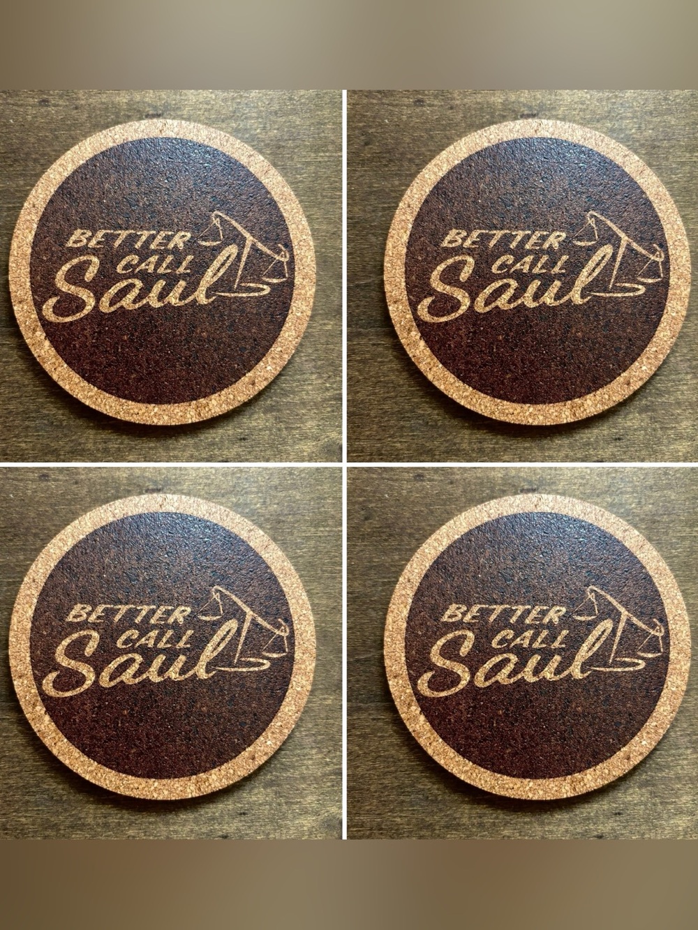Better Call Saul Logo Laser Engraved Cork Coasters Lot of 4
